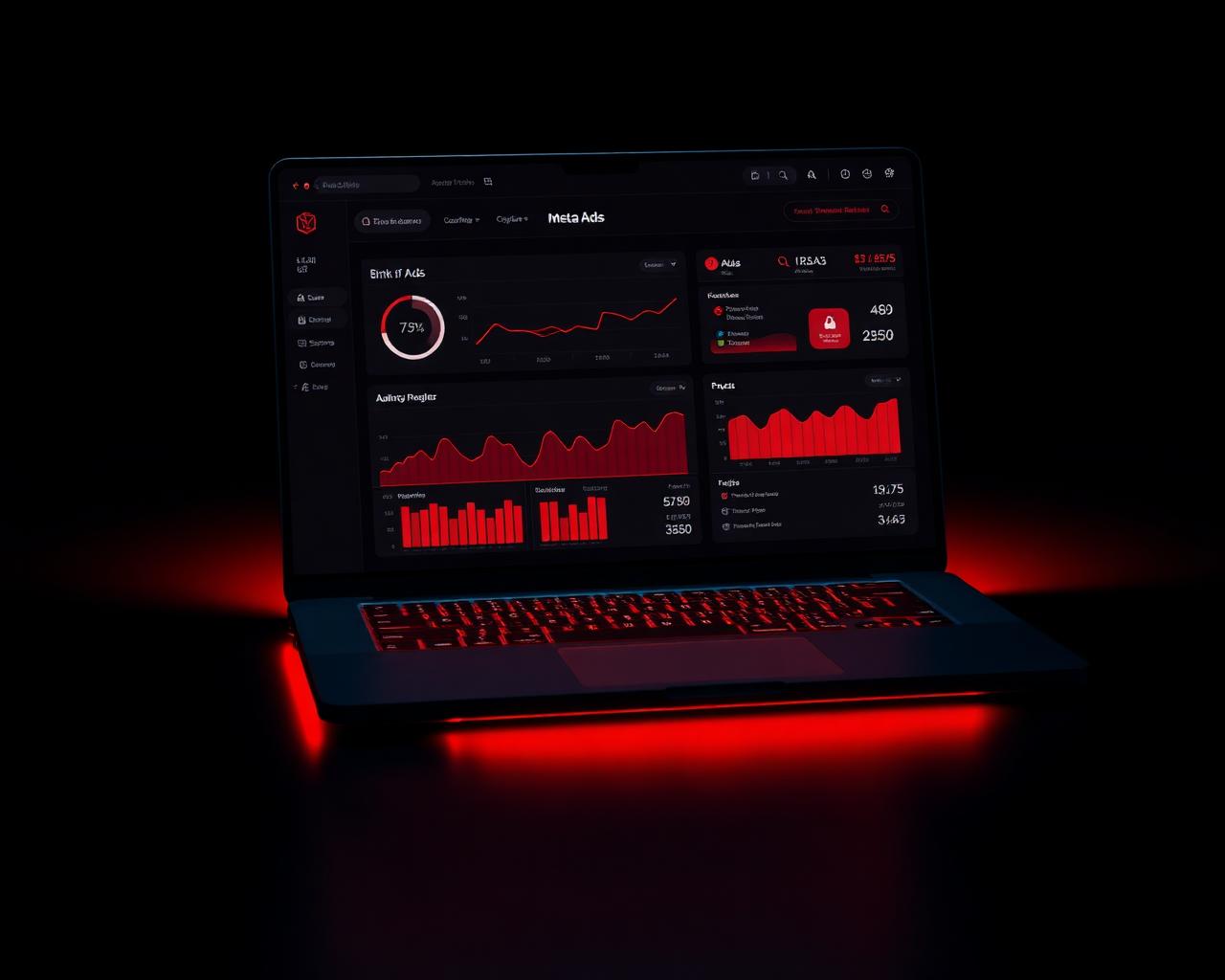 Dashboard de campañas Meta Ads con métricas de ROAS y CPA